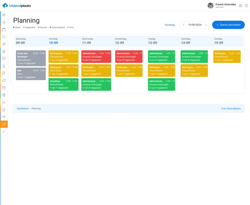 Diensten planning Uitzendplaats Recruitment Software