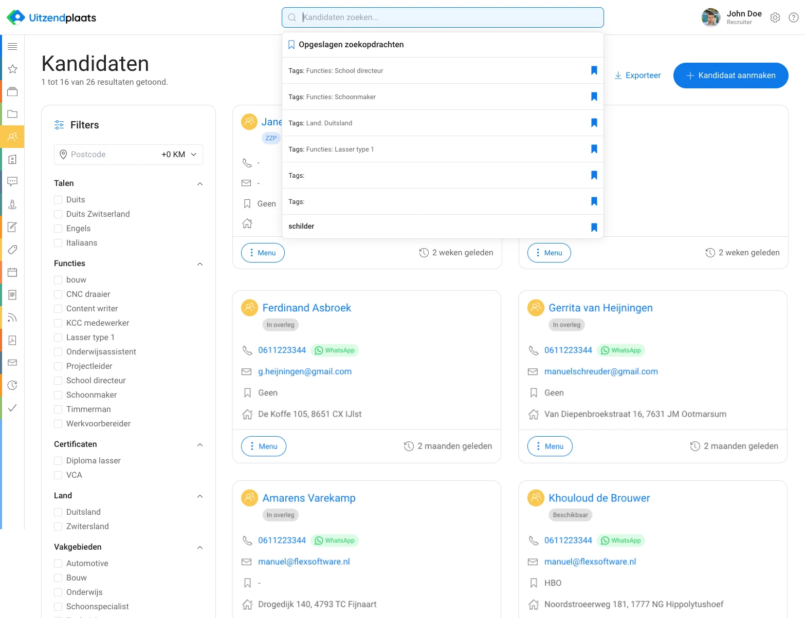 Zoeken Uitzendplaats Recruitment Software