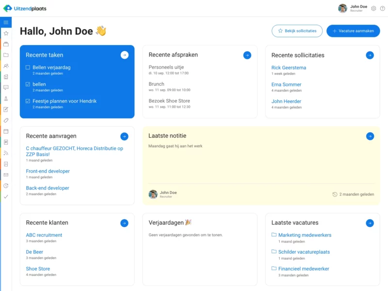 Dashboard Uitzendplaats Recruitment Software