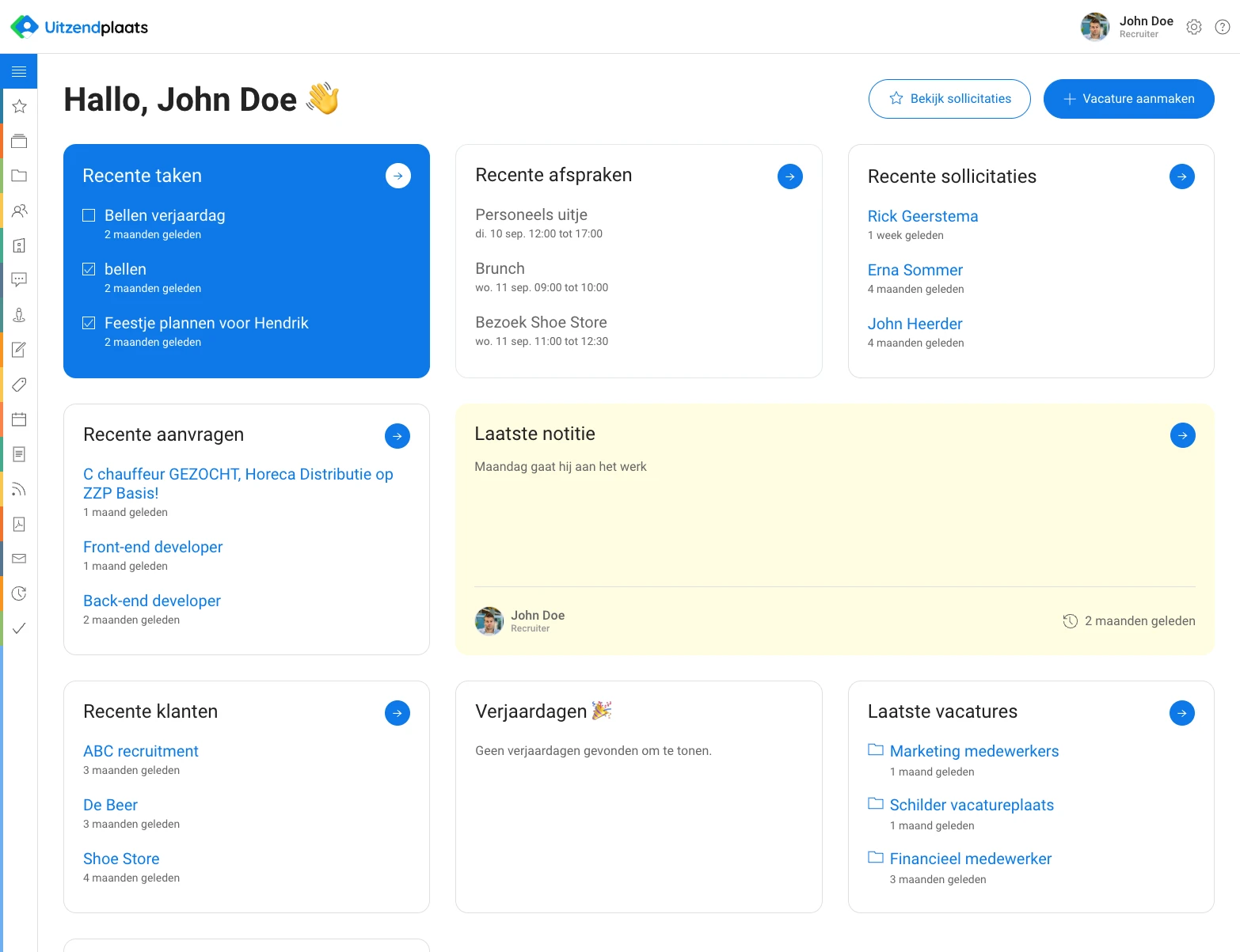 Dashboard Uitzendplaats Recruitment Software