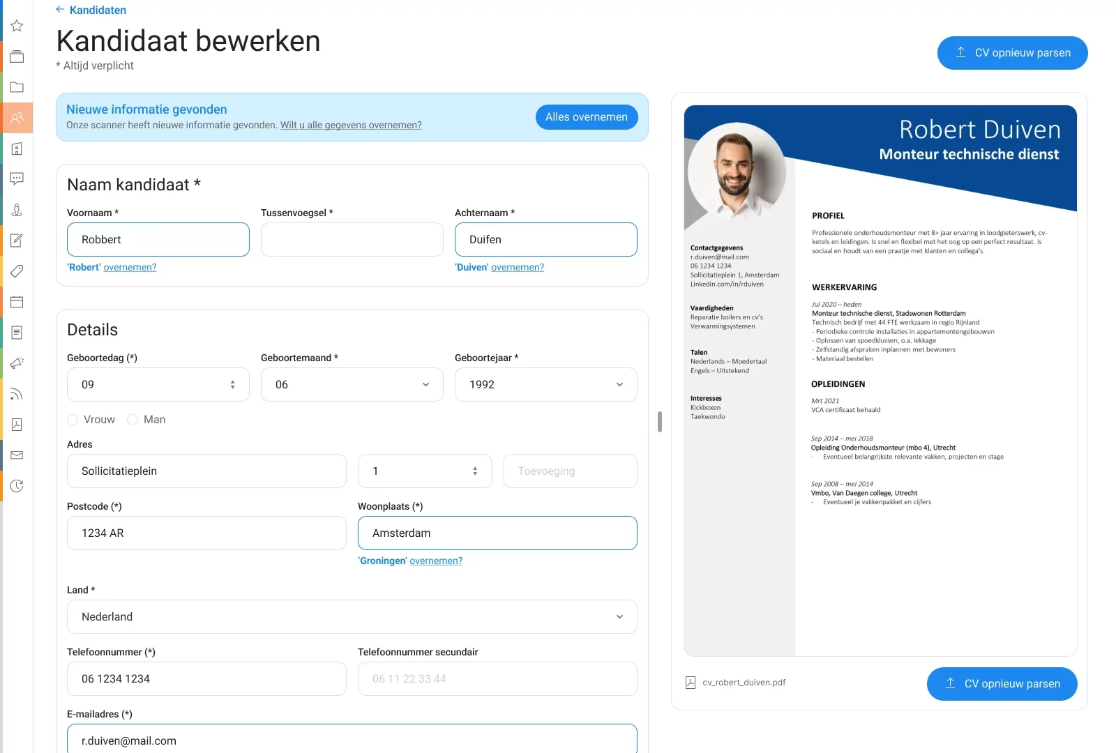 Nieuwe functionaliteit CV parsing